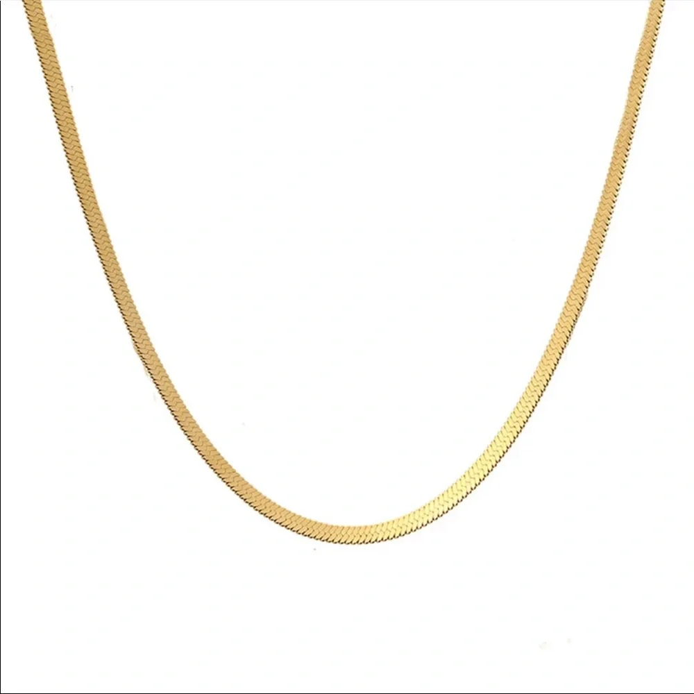 18” NEW GOLD HERRINGBONE SNAKE LINK CHAIN NECKLACE, NICE NECKLACE, CUTE NECKLACE - Picture 6 of 7